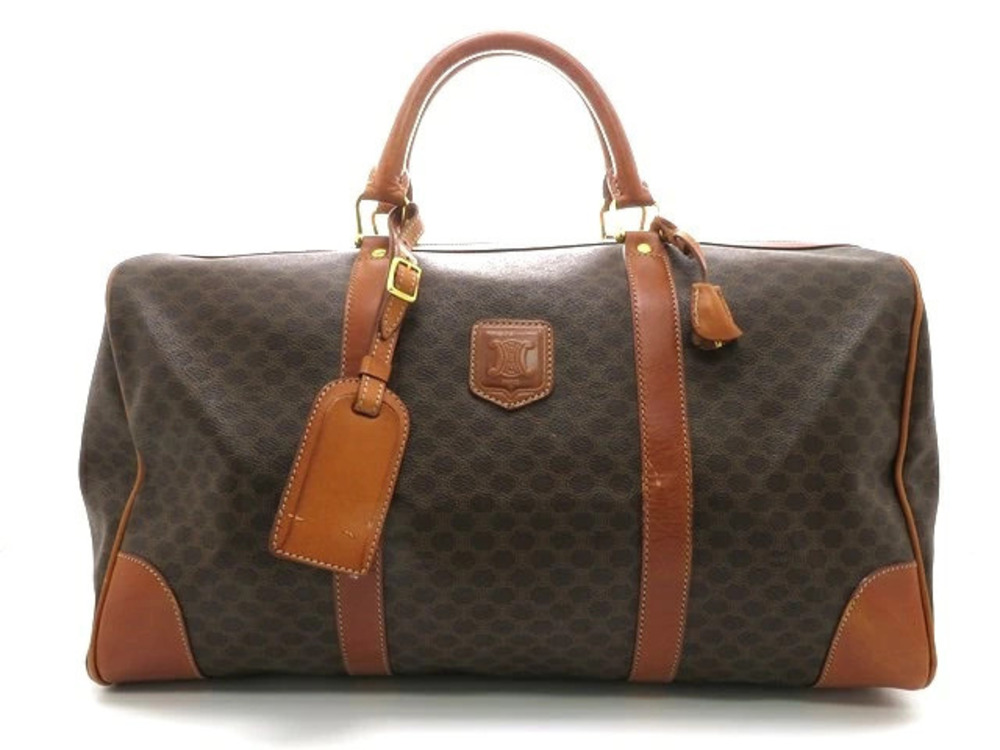 Celine Macadam Boston Bag Dark Brown Canvas